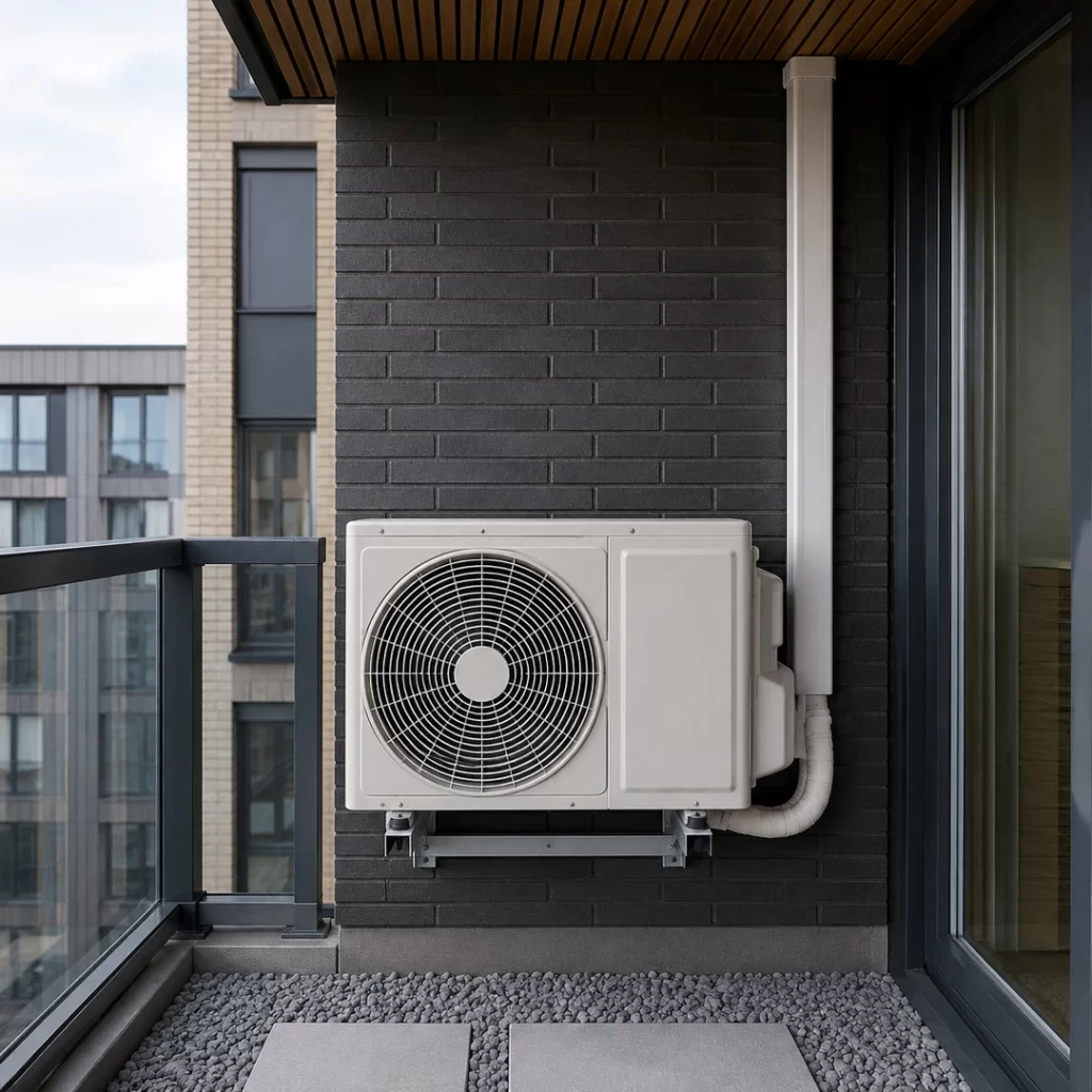 airco appartement buitenunit balkon stille opstelling